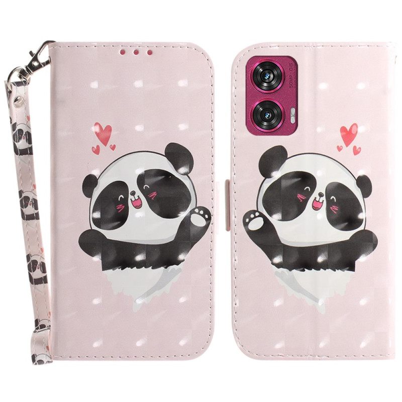 Δερματινη Θηκη Motorola Edge 50 Fusion Panda Love With Strap Σιλικόνης