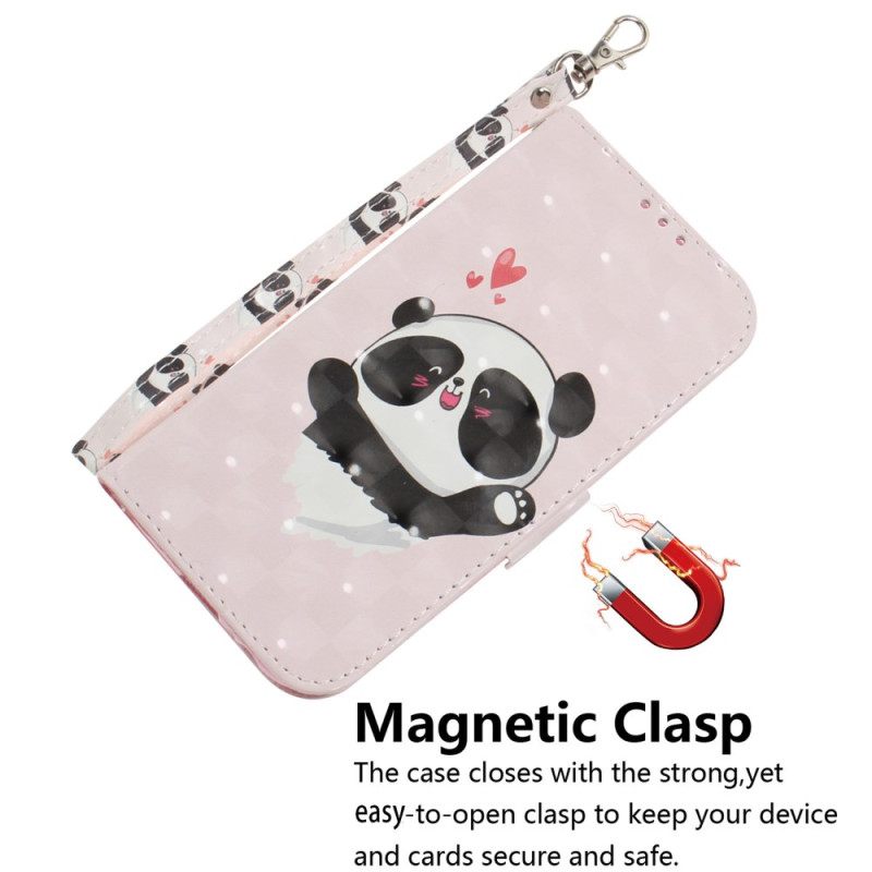 Δερματινη Θηκη Motorola Edge 50 Fusion Panda Love With Strap Σιλικόνης