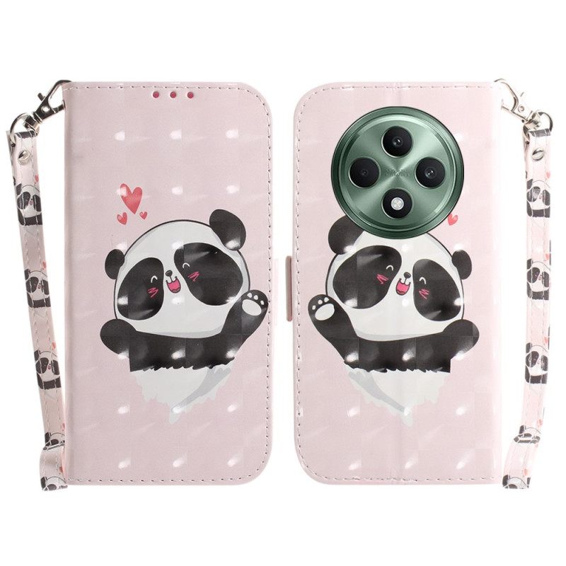 Δερματινη Θηκη Oppo Reno 12f 5g Panda Love With Strap