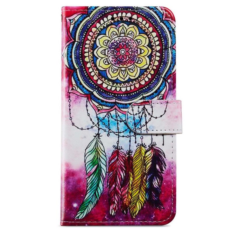 δερματινη θηκη iPhone 15 Plus με κορδονι Ακουαρέλα Dream Catcher Με Λουράκι