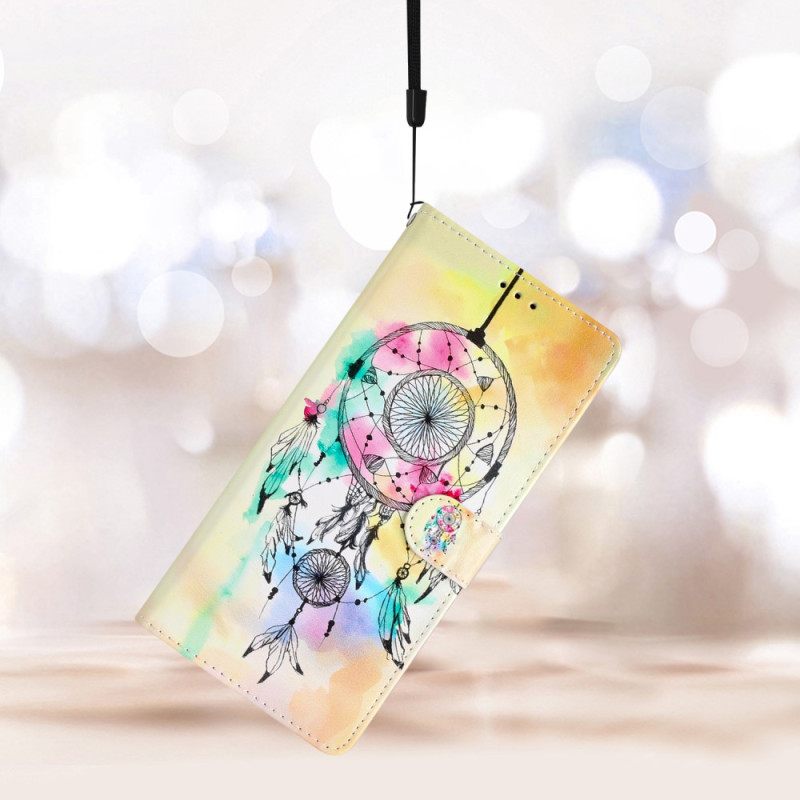 δερματινη θηκη iPhone 15 Plus με κορδονι Ακουαρέλα Dream Catcher Με Λουράκι