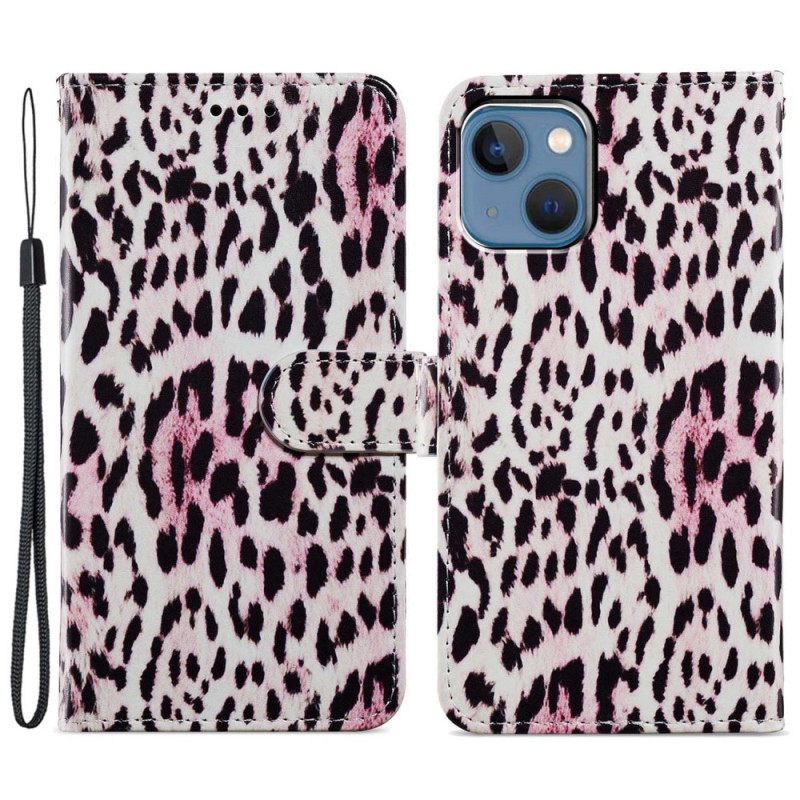 Κάλυμμα iPhone 15 Plus με κορδονι Leopard Skin Effect Με Λουράκι