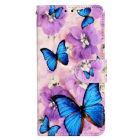 Κάλυμμα iPhone 15 Plus με κορδονι Μικρές Μπλε Πεταλούδες Με Λουράκι