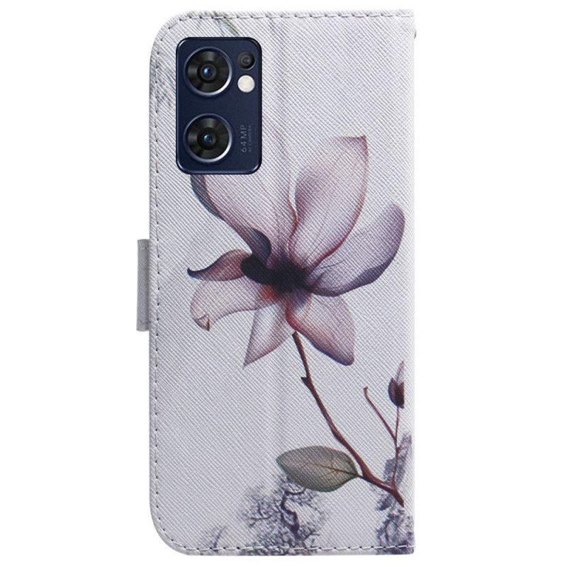 δερματινη θηκη Oppo Find X5 Lite Flower Dusty Pink