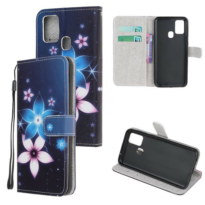 δερματινη θηκη Samsung Galaxy M31 με κορδονι Λουλούδια Lunar Strap