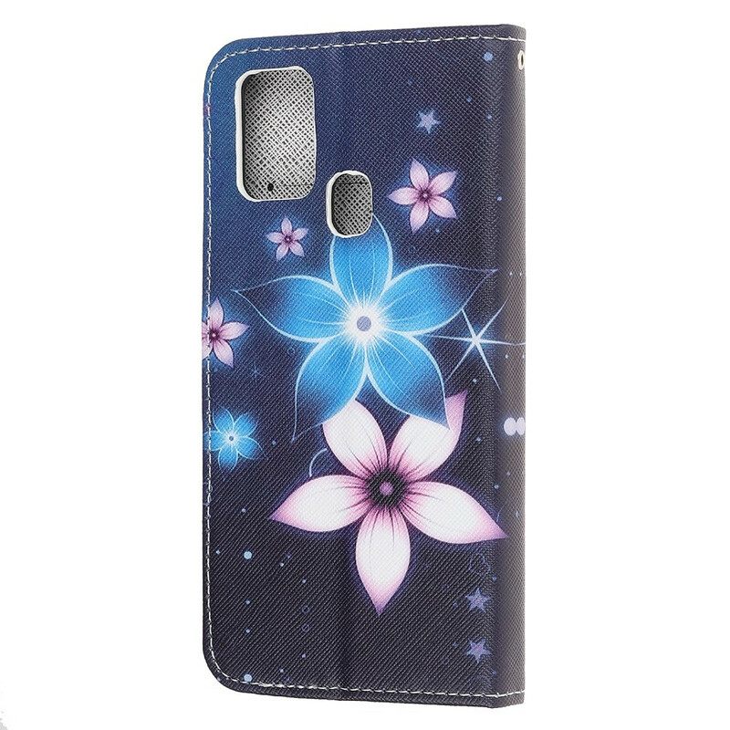 δερματινη θηκη Samsung Galaxy M31 με κορδονι Λουλούδια Lunar Strap