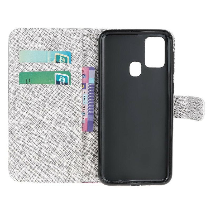 δερματινη θηκη Samsung Galaxy M31 με κορδονι Λουλούδια Lunar Strap