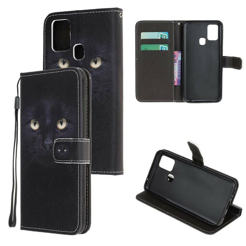 Κάλυμμα Samsung Galaxy M31 με κορδονι Strappy Black Cat Eyes