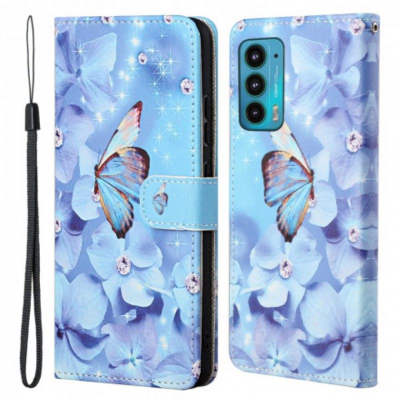 Θήκη Flip Motorola Edge 20 με κορδονι Strappy Diamond Butterflies