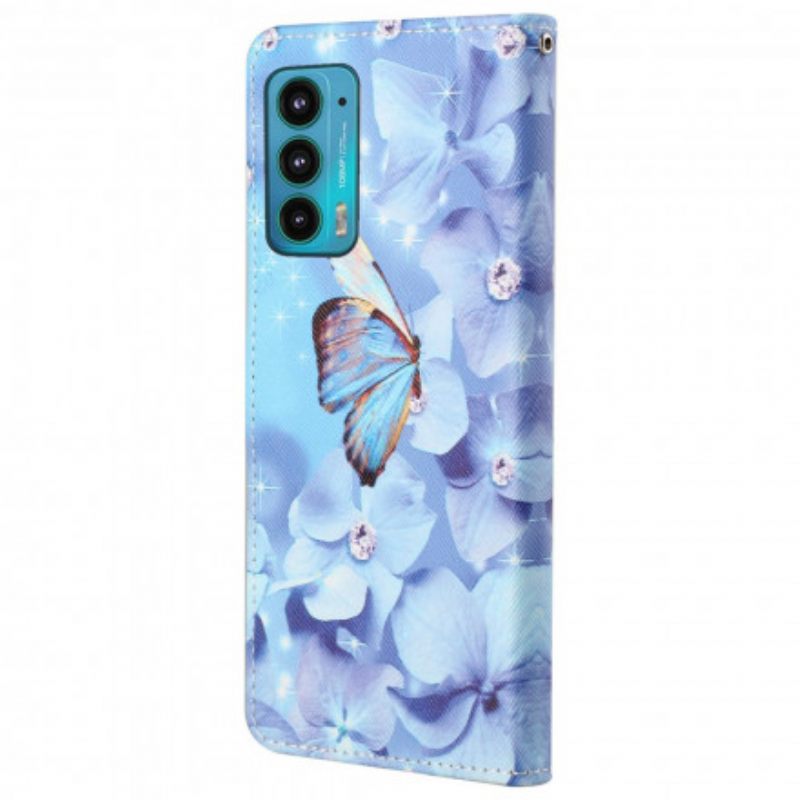 Θήκη Flip Motorola Edge 20 με κορδονι Strappy Diamond Butterflies