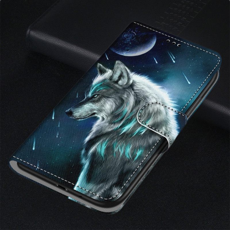 δερματινη θηκη Xiaomi Redmi 10A με κορδονι Strappy Wolf Pattern