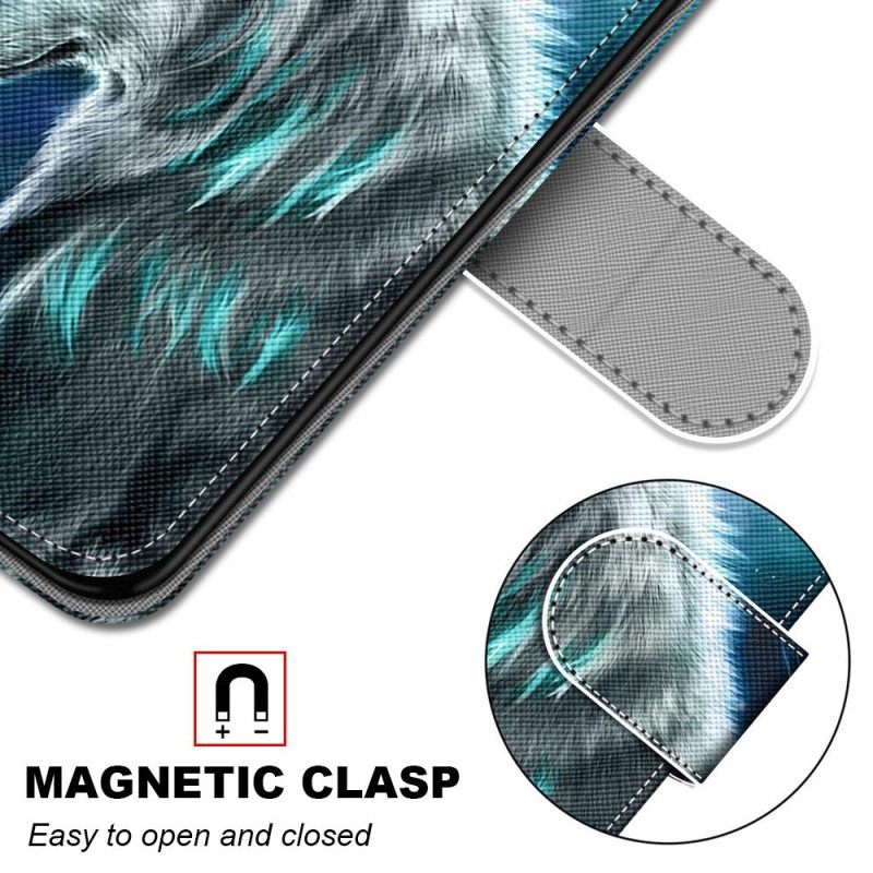 δερματινη θηκη Xiaomi Redmi 10A με κορδονι Strappy Wolf Pattern