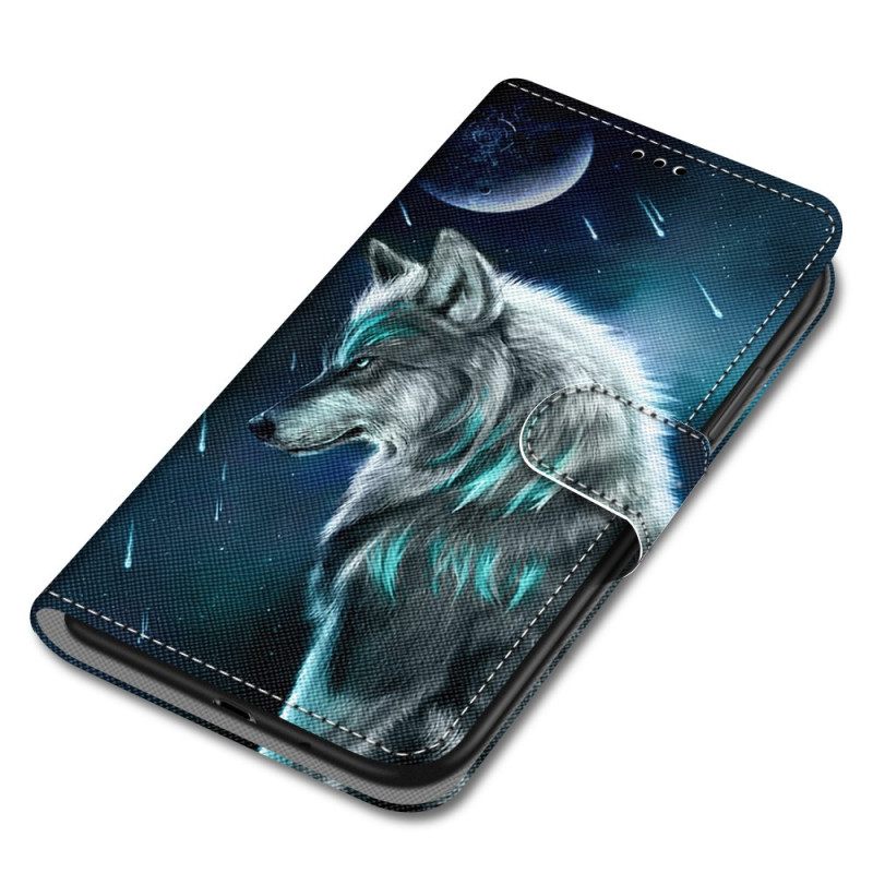 δερματινη θηκη Xiaomi Redmi 10A με κορδονι Strappy Wolf Pattern