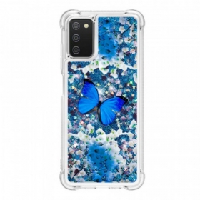 Θήκη Samsung Galaxy A03s Γκλίτερ Μπλε Πεταλούδες