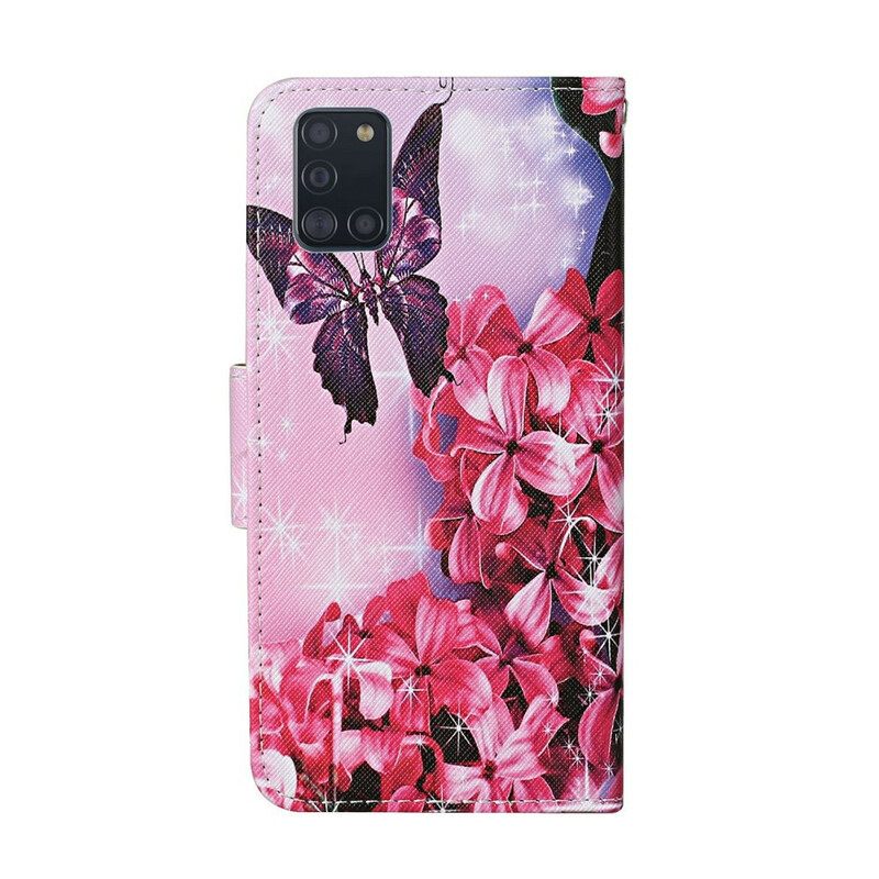 Θήκη Flip Samsung Galaxy A31 Πεταλούδες Floral Lanyard