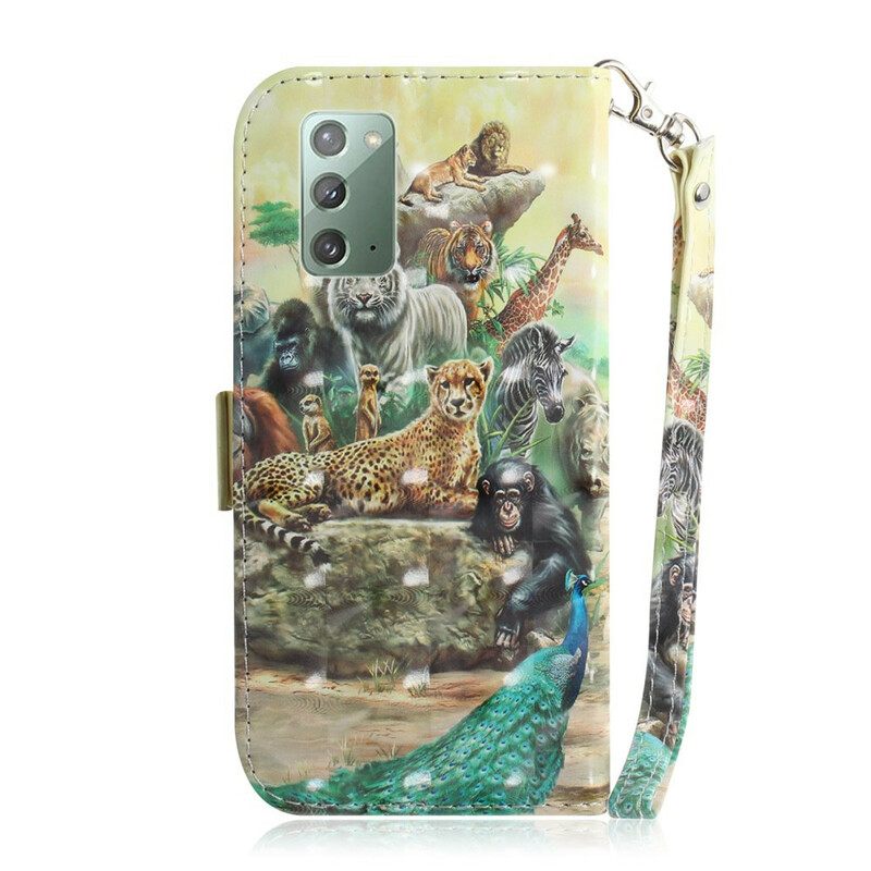 Θήκη Flip Samsung Galaxy Note 20 με κορδονι Thong Safari Animals