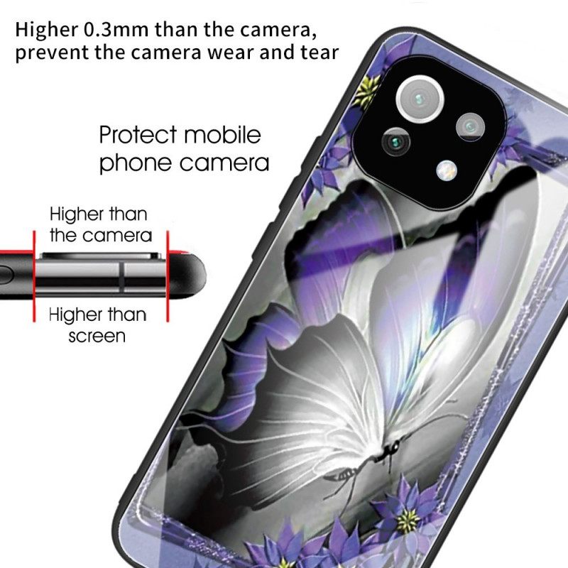 Θήκη Xiaomi Mi 11 Lite 4G / 5G / 5G NE Μωβ Butterfly Tempered Glass