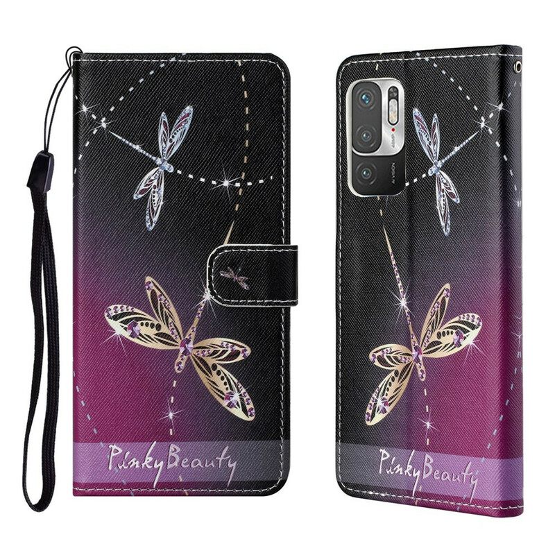 δερματινη θηκη Poco M3 Pro 5G με κορδονι Strappy Dragonflies