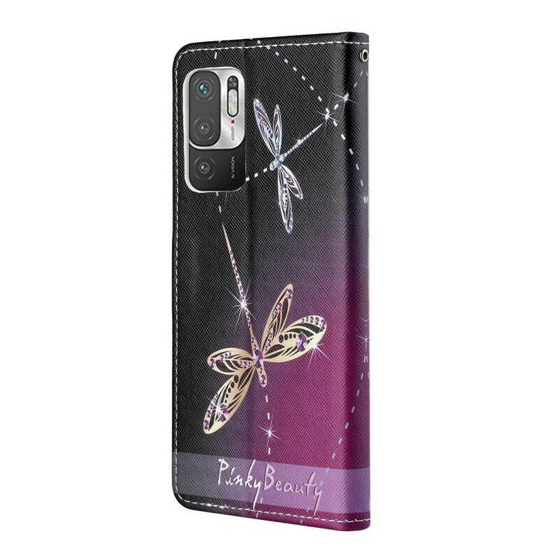 δερματινη θηκη Poco M3 Pro 5G με κορδονι Strappy Dragonflies