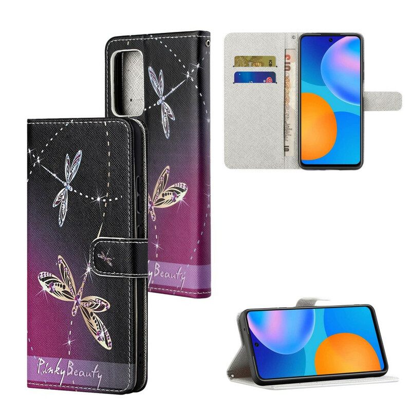 δερματινη θηκη Poco M3 Pro 5G με κορδονι Strappy Dragonflies