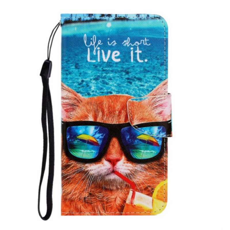 δερματινη θηκη Xiaomi Redmi Note 9 με κορδονι Cat Live It Strappy