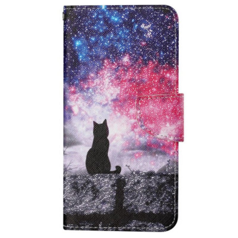 Δερματινη Θηκη Samsung Galaxy S24 Ultra 5g Starry Sky And Lanyard Cat