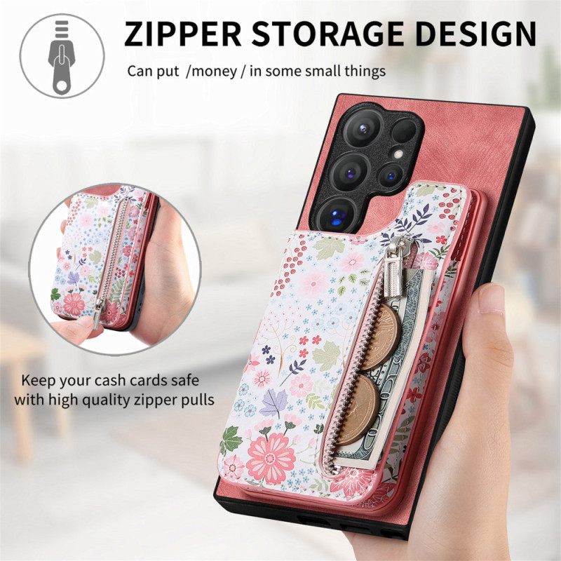 Κάλυμμα Samsung Galaxy S24 Ultra 5g Floral Integrated Wallet Σιλικόνης