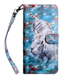 Κάλυμμα Oppo A54 5G / A74 5G Faux Leather Tiger Με Κορδόνι