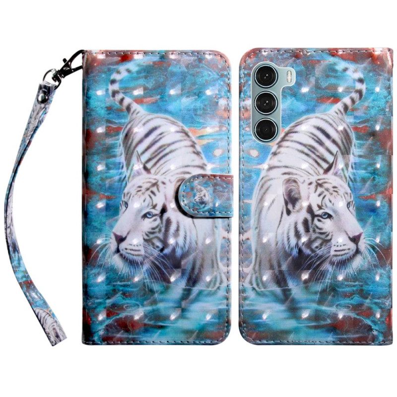 Κάλυμμα Oppo A54 5G / A74 5G Faux Leather Tiger Με Κορδόνι