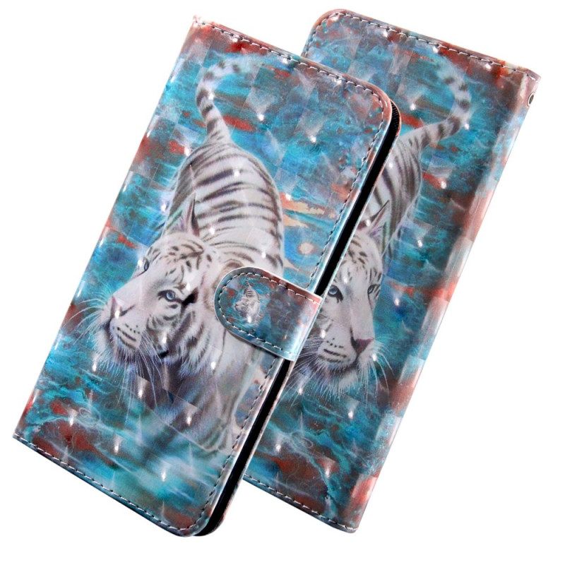 Κάλυμμα Oppo A54 5G / A74 5G Faux Leather Tiger Με Κορδόνι