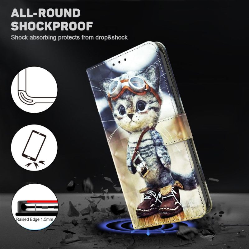 Δερματινη Θηκη Samsung Galaxy S24 Plus 5g Aviator Cat Με Λουράκι