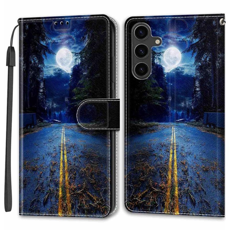 Δερματινη Θηκη Samsung Galaxy S24 Plus 5g Night Road And Moon Strap