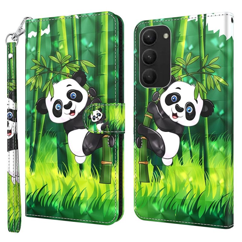 Δερματινη Θηκη Samsung Galaxy S24 Plus 5g Panda Climber Με Λουράκι