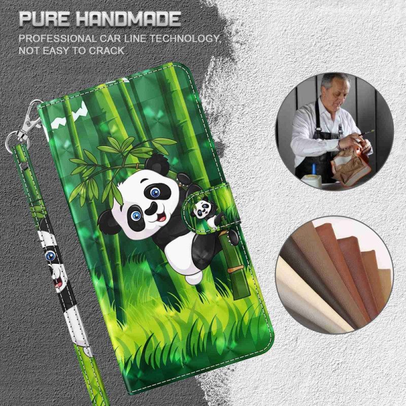 Δερματινη Θηκη Samsung Galaxy S24 Plus 5g Panda Climber Με Λουράκι