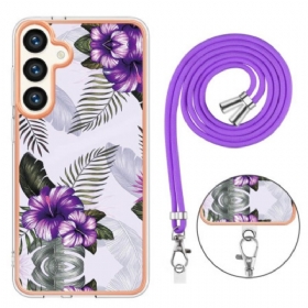 Κάλυμμα Samsung Galaxy S24 Plus 5g Θήκες Κινητών Κορδόνι Purple Flowers