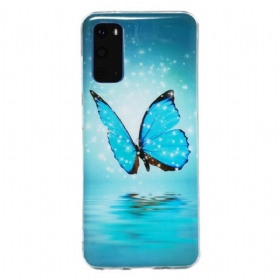 Θήκη Samsung Galaxy S20 Φθορίζουσα Μπλε Πεταλούδα