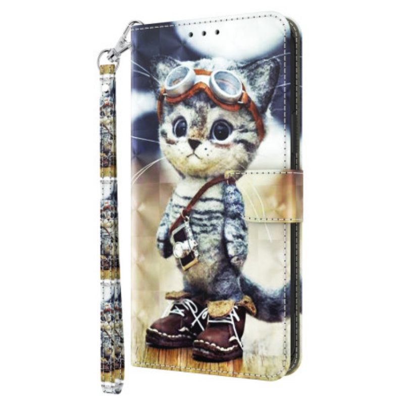 Δερματινη Θηκη Google Pixel 8 Aviator Cat Με Λουράκι