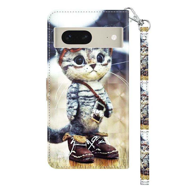 Δερματινη Θηκη Google Pixel 8 Aviator Cat Με Λουράκι