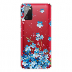 θηκη κινητου Samsung Galaxy A02s Μπλε Λουλούδια