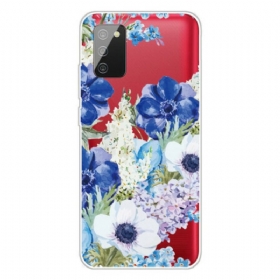 Θήκη Samsung Galaxy A02s Άνευ Ραφής Ακουαρέλα Μπλε Λουλούδια