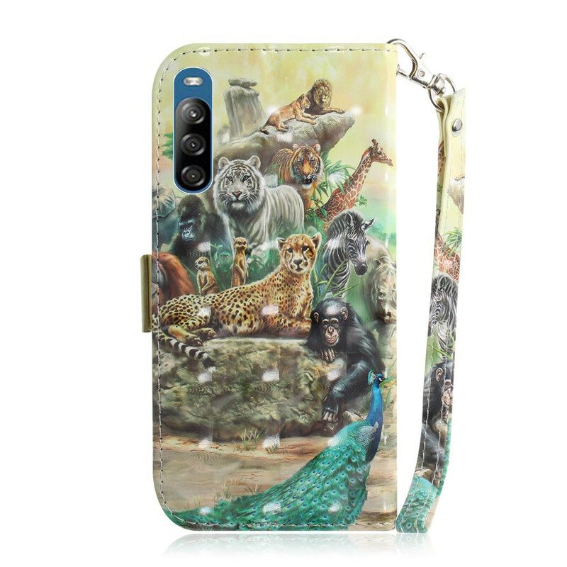 Θήκη Flip Sony Xperia L4 με κορδονι Thong Safari Animals