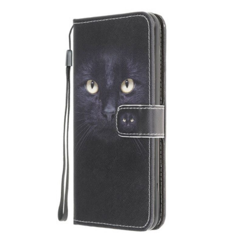 δερματινη θηκη Xiaomi Redmi 9A με κορδονι Strappy Black Cat Eyes