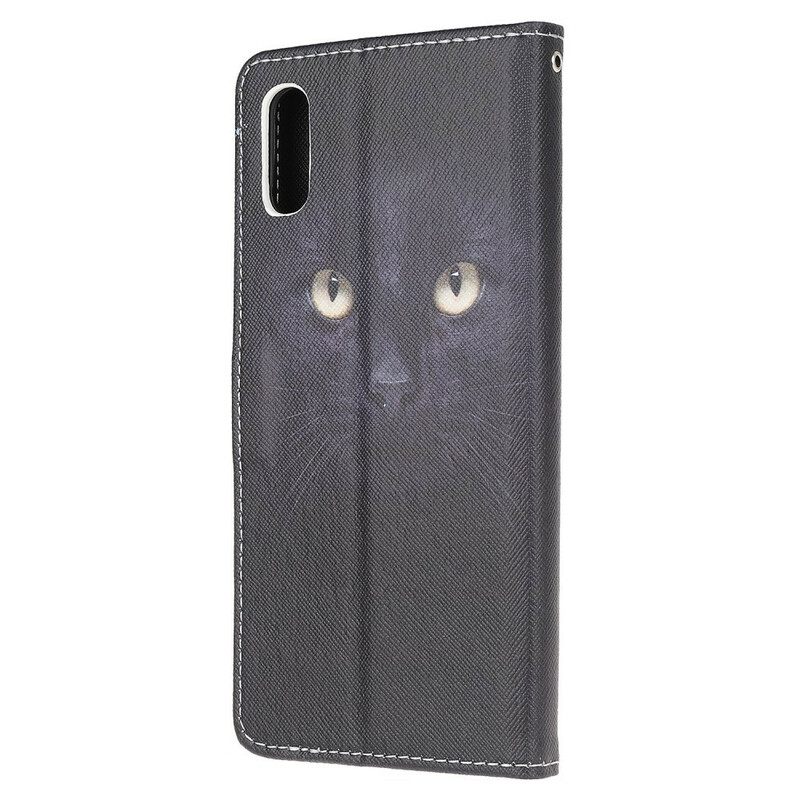 δερματινη θηκη Xiaomi Redmi 9A με κορδονι Strappy Black Cat Eyes