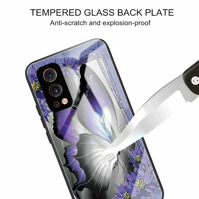 Θήκη OnePlus Nord 2 5G Μωβ Butterfly Tempered Glass