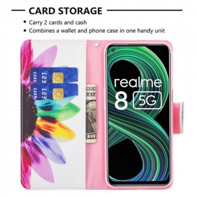 δερματινη θηκη Realme 8 5G Ακουαρέλα Λουλούδι