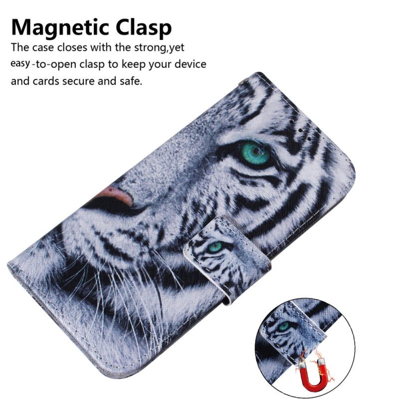 δερματινη θηκη Samsung Galaxy A34 5G με κορδονι Strappy White Tiger