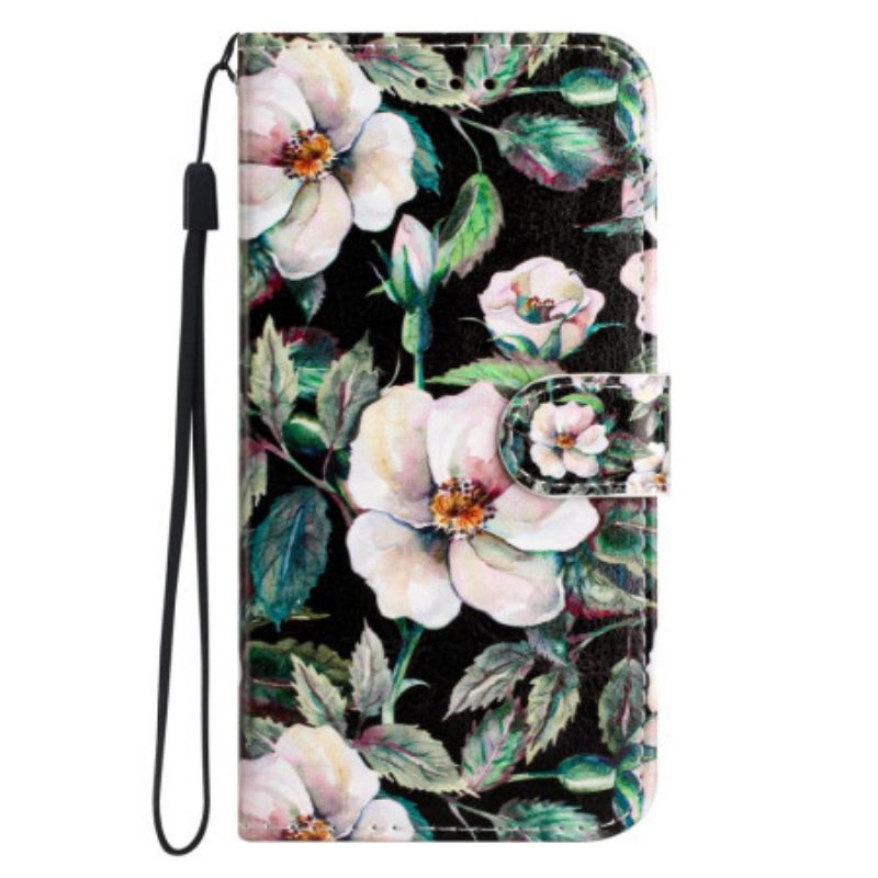 δερματινη θηκη Moto G73 5G με κορδονι Strap Magnolias