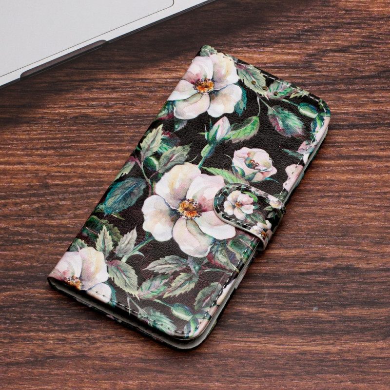 δερματινη θηκη Moto G73 5G με κορδονι Strap Magnolias