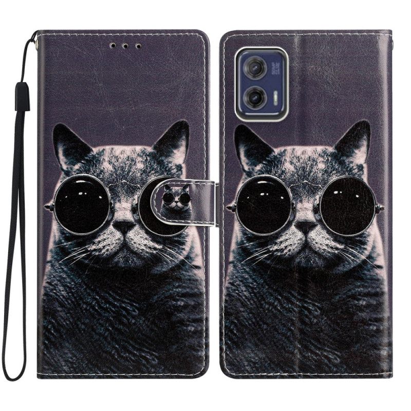 Κάλυμμα Moto G73 5G με κορδονι Strappy Glasses Cat