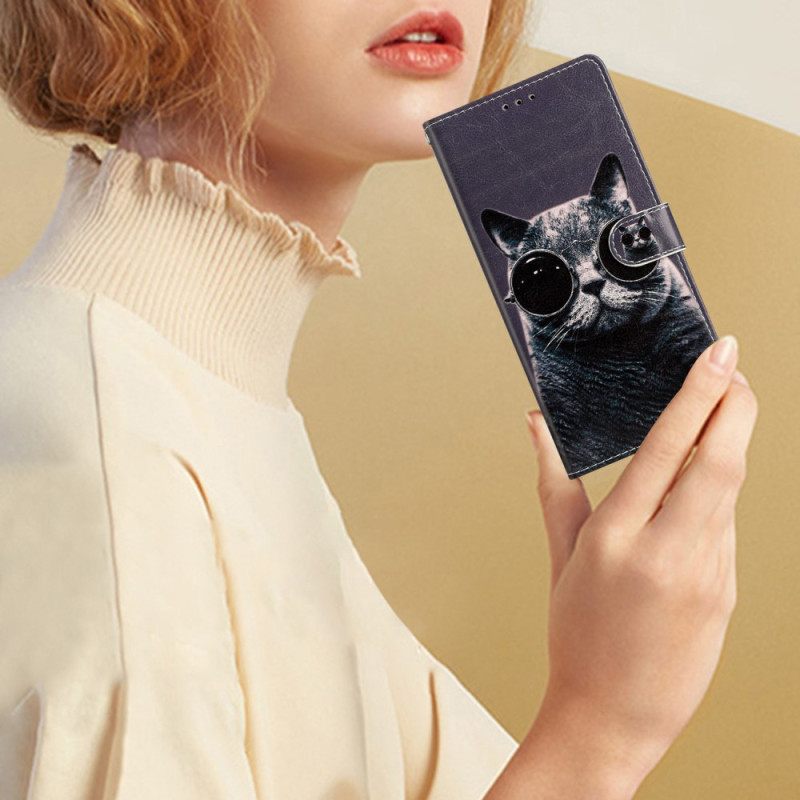 Κάλυμμα Moto G73 5G με κορδονι Strappy Glasses Cat